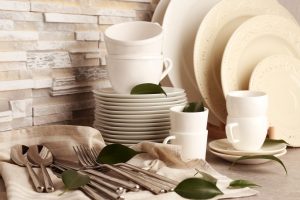 Different types of tableware and glassware